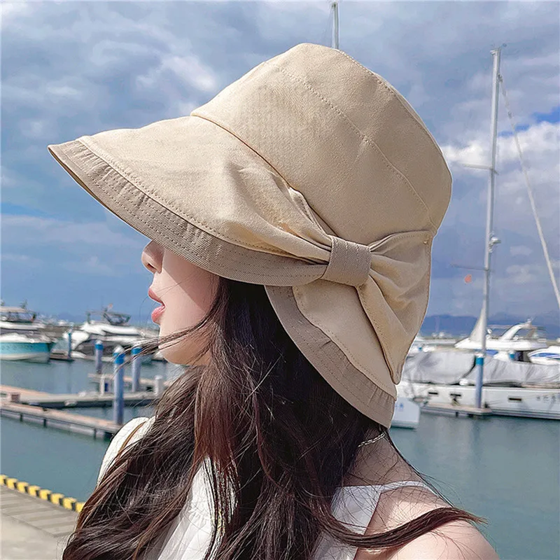 Yaz Kadın papyon Moda Geniş Geniş Ağız güneş şapkası Açık Plaj Balıkçı Kap UV Geçirmez güneş koruma şapkası Kova Şapka