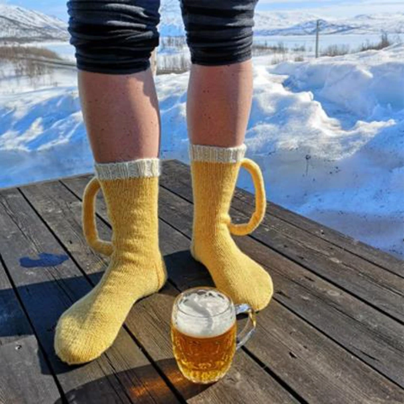 Yeni 3D bira kupası Çorap Yenilik Örgü Uzun Tüp Çorap Komik Unisex Kış sıcak Bira Çorap Erkekler Ve Kadınlar Kat Çorap noel hediyesi