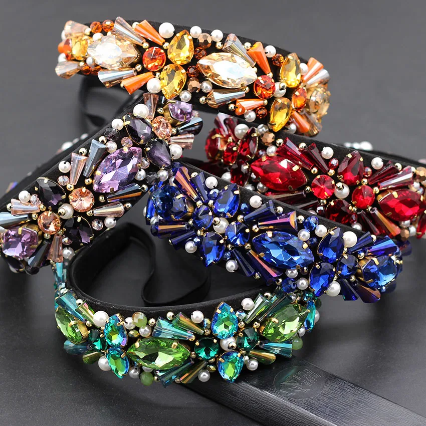 Yeni el dikişli Barok kristal küçük parçacıklar kafa bandı moda resepsiyon lüks renk taklidi kişilik kafa bandı 884
