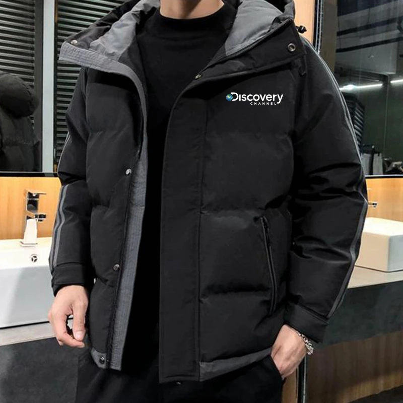 Yeni Moda erkek Katı Parkas Ceketler Kapşonlu Kalın Sıcak Discovery Channel Kış Rahat uzun kaban Hoodies Ceket