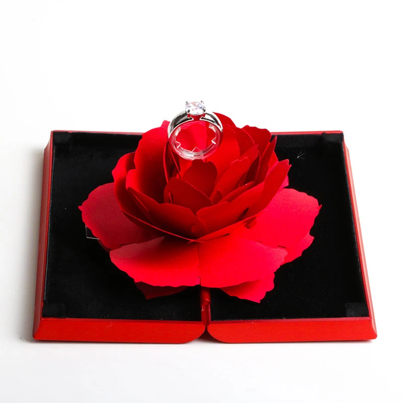 Yeni Varış katlanabilir siyah kutu kırmızı yüzük gül mücevher kutusu sevgililer Günü hediyesi için