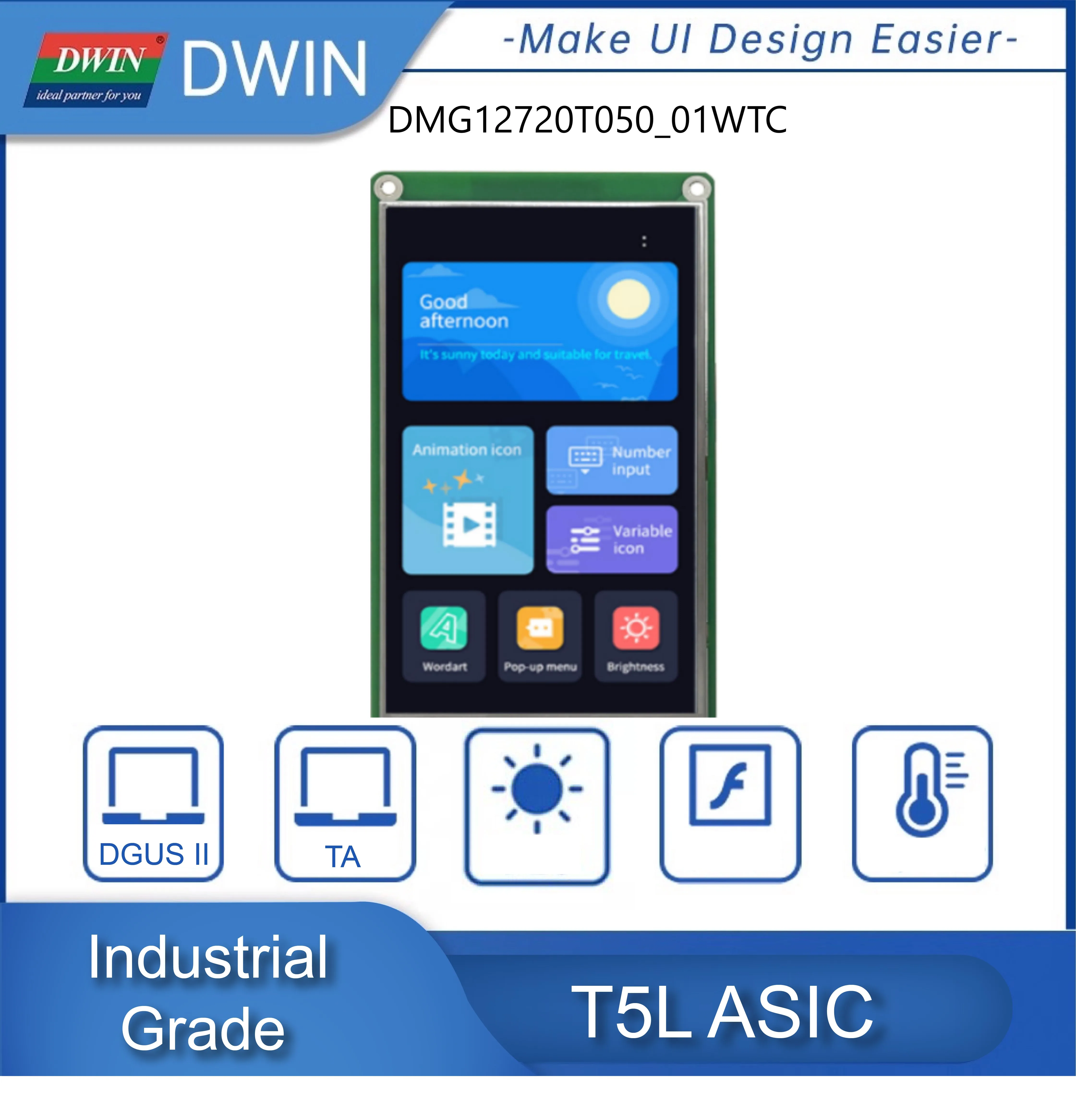 YENİ Varış DWIN T5L HMI Akıllı Ekran 5.0 inç HÜCRE İÇİ yapı Ekran Kapasitif Dokunmatik panel modülü DWG12720T050_01W