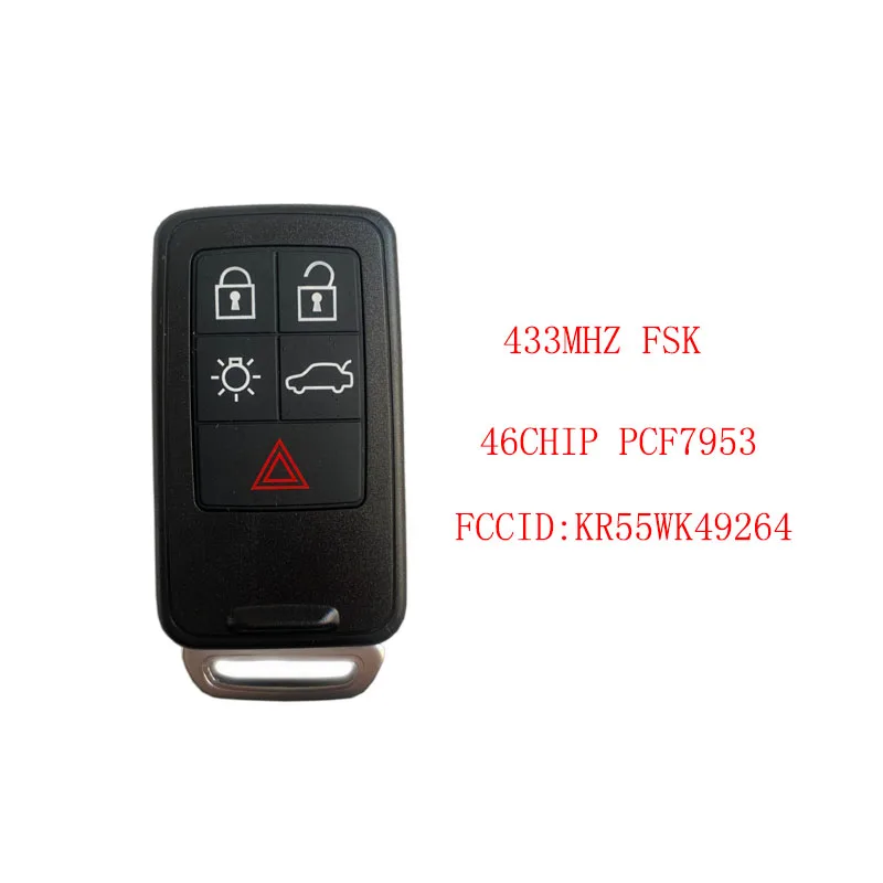 Yüksek Kaliteli KR55WK49264 Akıllı Araba Anahtarı Volvo XC60 S60 S60L V40 V60 S80 XC70 5 Düğmeler 433 MHz FSK ID46 / 7953 Çip