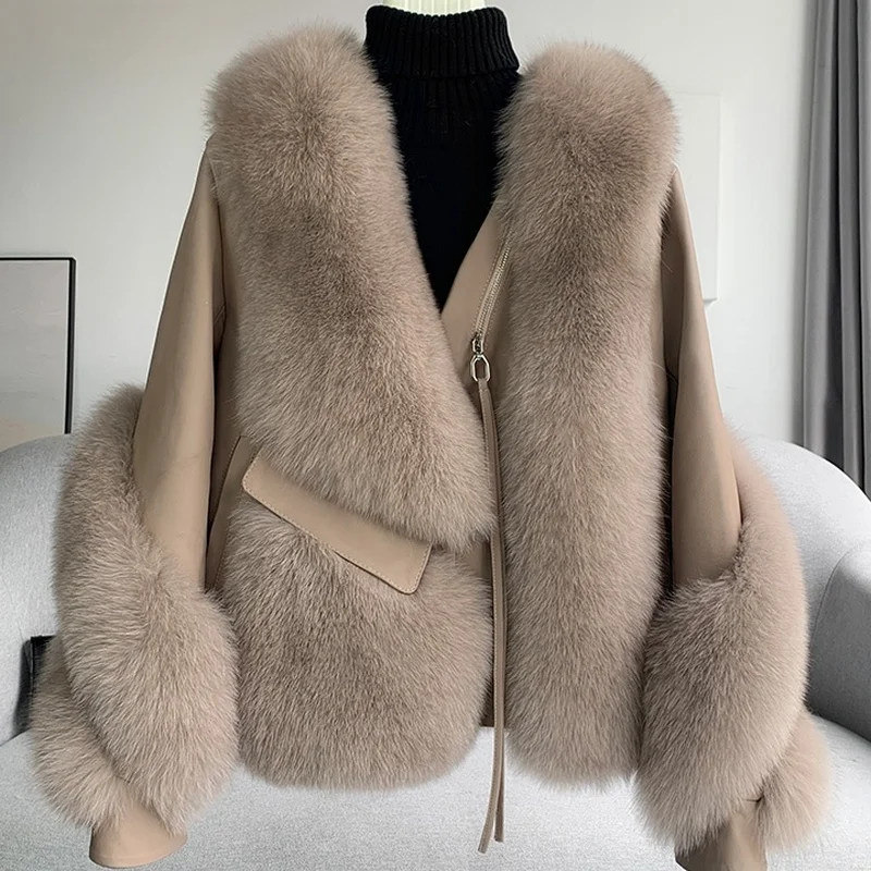 ZDFURS*Fox fur coat women's short 2021 new sheep fur integrated coat пальто женское осень пуховик женский 2021 пальто зимнее