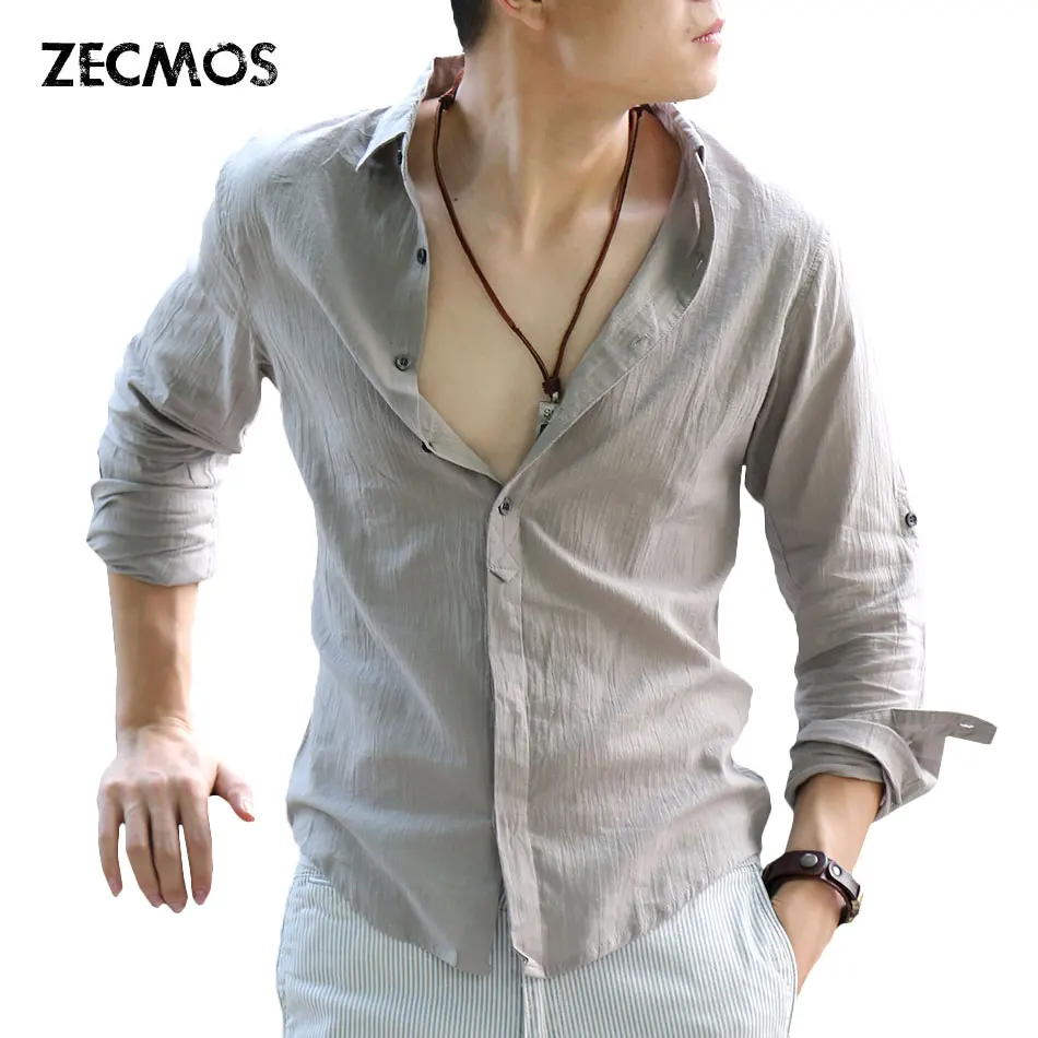 Zecmos Pamuk Keten Gömlek Adam Yaz Beyaz Gömlek Sosyal Beyefendi Gömlek Erkekler Ultra İnce Rahat Gömlek İngiliz Moda Giyim