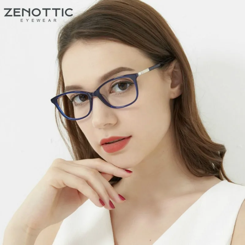 ZENOTTIC Retro Asetat Kedi Göz Gözlük Çerçeveleri Kadınlar İçin Miyopi Optik Şeffaf Lens Gözlük Çerçevesi Reçete Gözlük Çerçevesi
