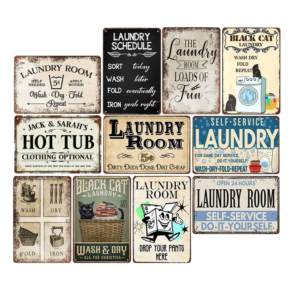 Çamaşır Odası Retro Plak Işaretleri Teneke Boyama Işareti Sıcak Küvet Banyo Metal Poster duvar çıkartmaları Eski ev Dekor Plakaları 20x30 cm