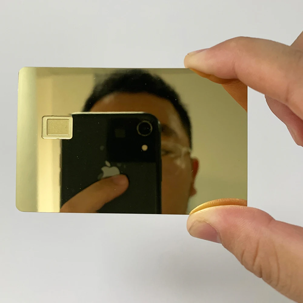 Çip Yuvası İle 5 Adet 0.8 mm Çelik Yazdırılabilir Ayna Yansıtıcı Metal Üyelik Kartı Boş
