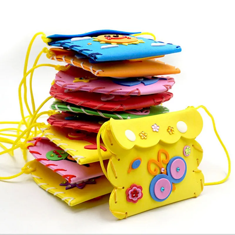 Çocuk DIY El Yapımı Zanaat Kitleri Dikmek Kendi Çantalar Renkli EVA Köpük Dikiş Çanta 3D Mücevher Kristal Çıkartmalar Dekorasyon Çocuk Oyuncakları