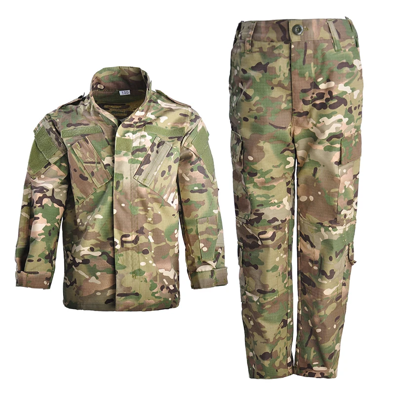 Çocuklar için Askeri Üniforma Eğitim Takım Elbise Erkek Kız Özel Kuvvet Savaş Ceket pantolon seti Ordu Kamuflaj Çocuk Asker Giysileri