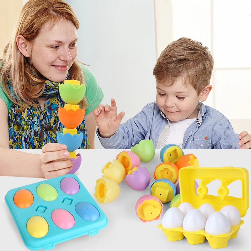 Çocuklar Montessori Akıllı Yumurta 3D Bulmaca Oyuncaklar Çocuklar İçin Renk Tanıma Şekil Maç Oyunu Matematik eğitici oyuncak Paskalya Yumurtası Oyuncak Hediye