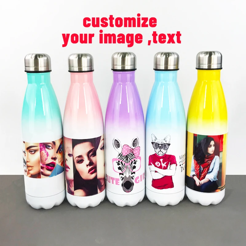 Özelleştirmek su şişesi Çift katmanlı termos metal şişe soğuk tutmak sıcak su baskı renkli resim DIY kişiselleştirilmiş görüntü