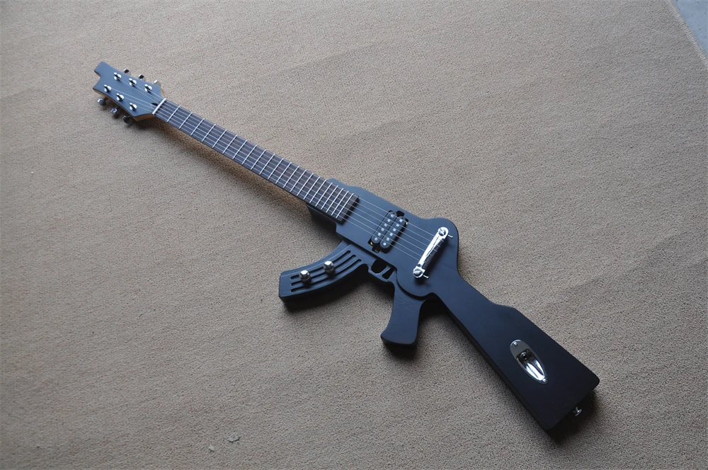 Ücretsiz kargo, 6-string AK47 silah modeli Solak elektro gitar, mat siyah stokta gerçek fotoğraflar 419