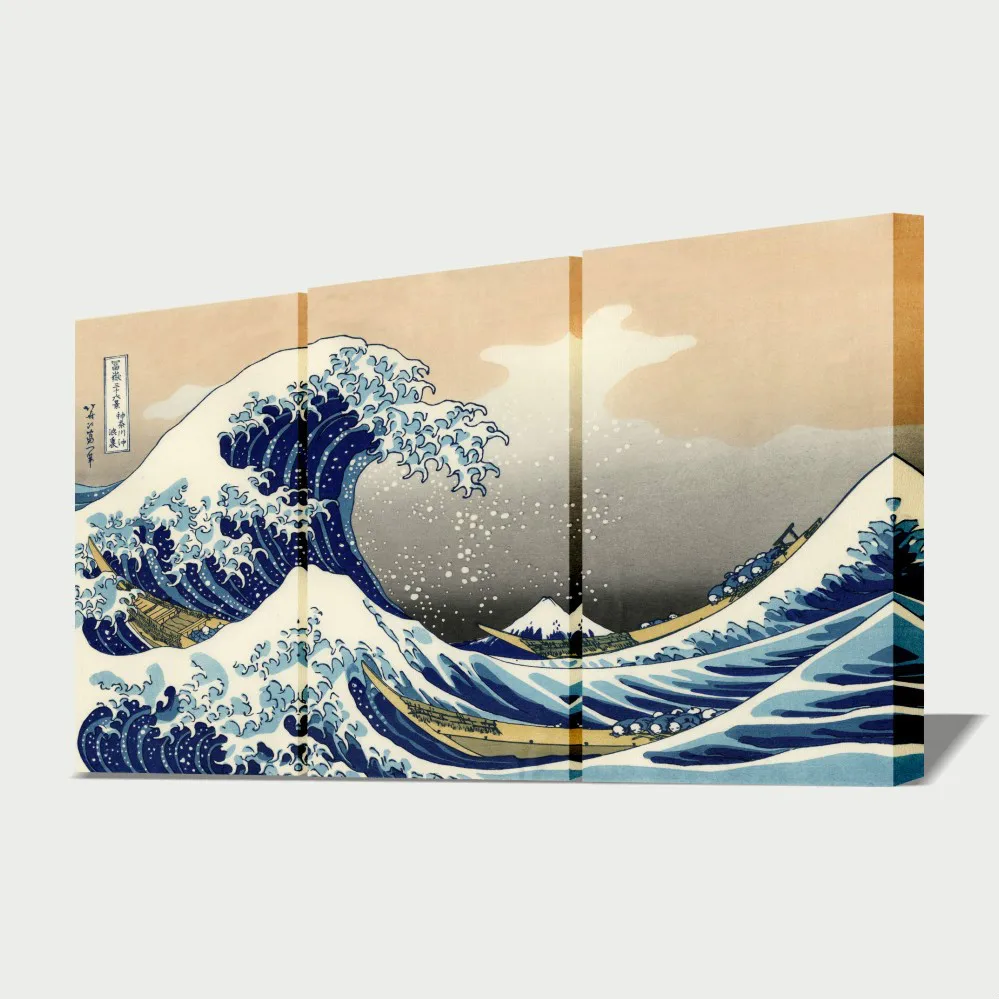Ücretsiz Kargo Japonya boyama 3 görüntü panelleri tuval boyama Büyük Dalga Kanagawa Katsushika Hokusai duvar sanatı boyama