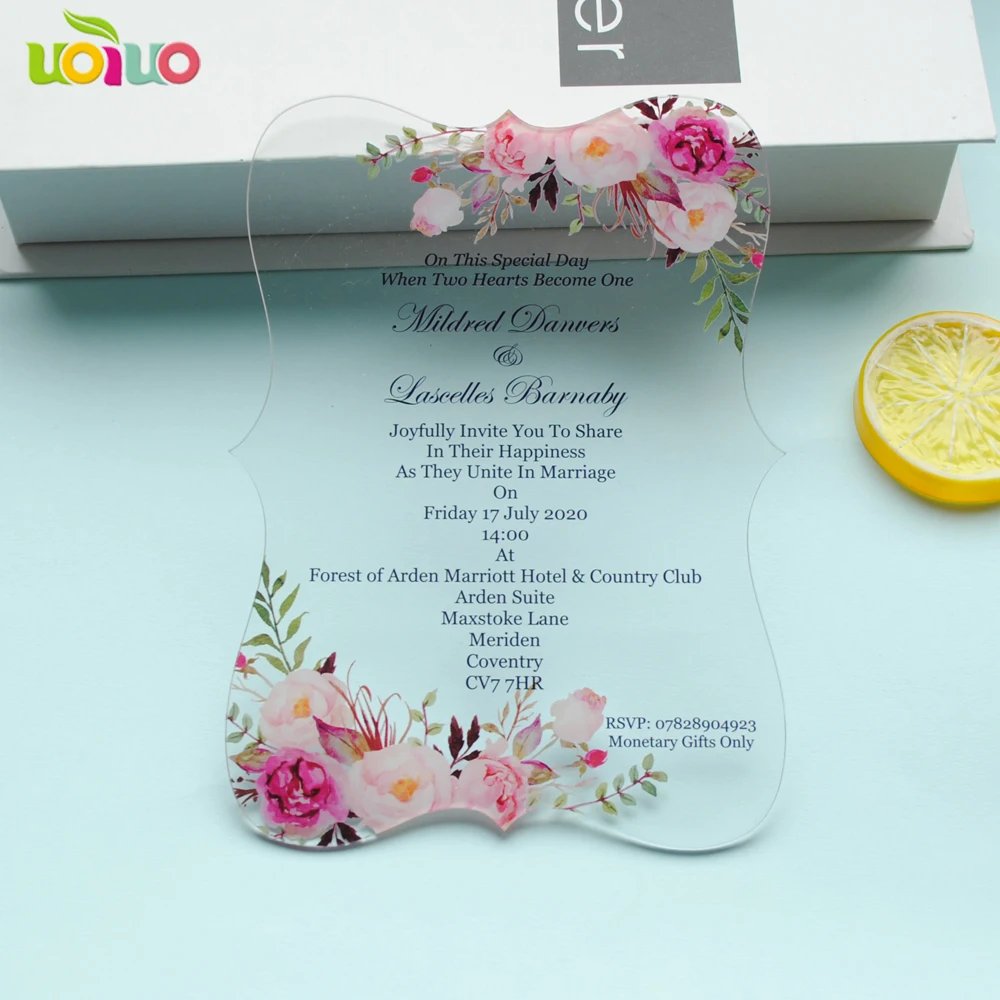 ücretsiz kargo özel renkli baskı akrilik kart düğün davetiyesi kartı