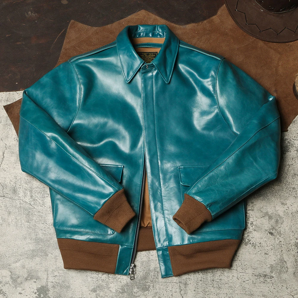 Ücretsiz nakliye, Klasik vintage bombacı hakiki deri ceket.kaliteli 1.0 mm kalınlığında at derisi ceket.erkekler kısa ince deri kumaş
